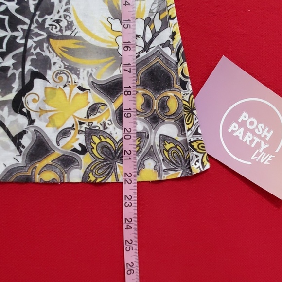 Style & Co. Black yellow white floral print round neck cap sleeve top Petite Sm - Picture 7 of 8